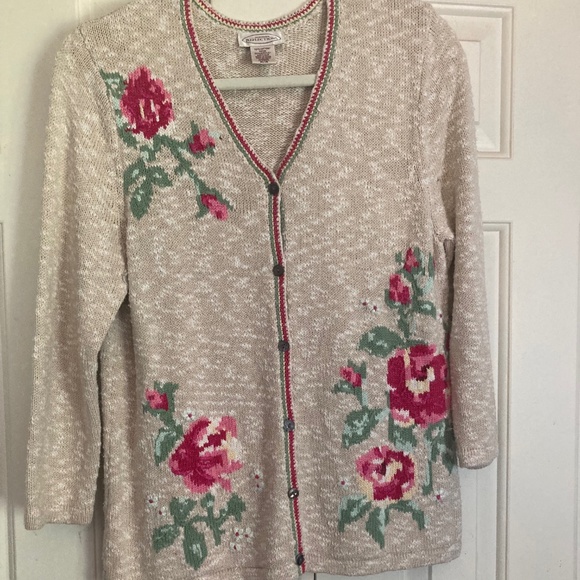 Women's Vintage Northern Reflections Rose Cardigan Button-Up Sweater Size M - Picture 1 of 3